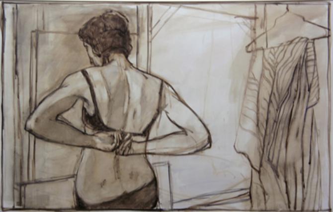 'Model from the Back', 2000, oil on gessoed paper, 28 X 44 inches