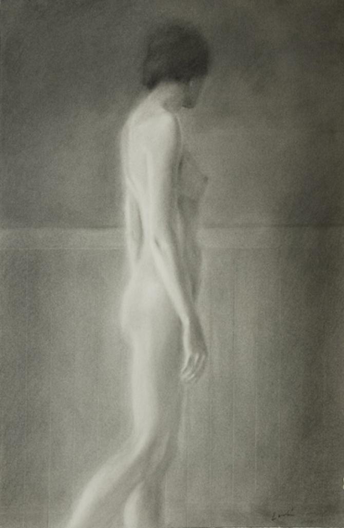 'Walking Nude', charcoal, 24 x 14"