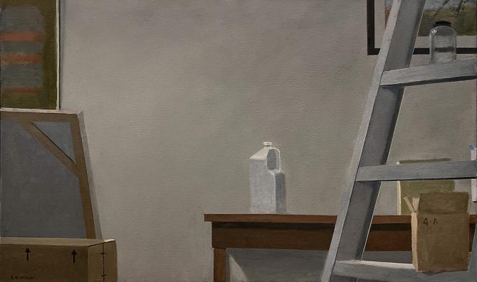"Across the Studio", 2026, oil on canvas, 24" x 40"