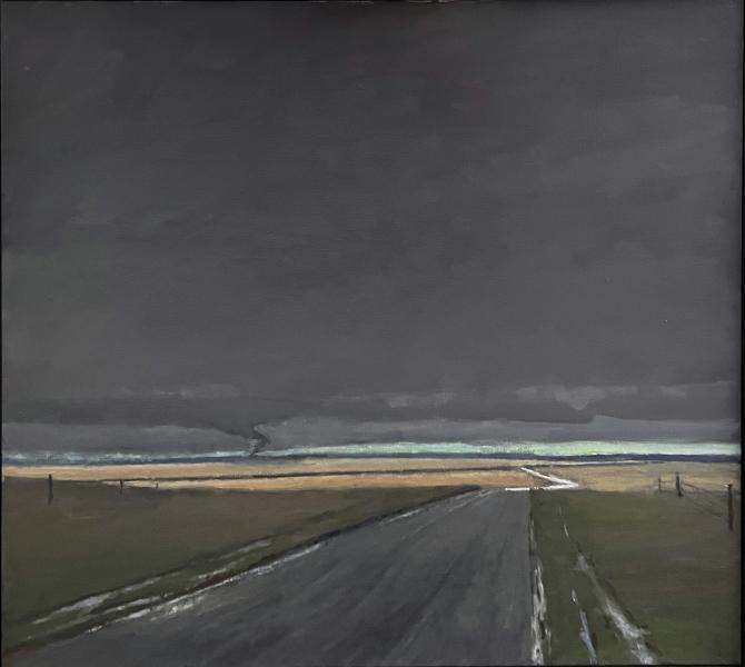 "Maybe We Should Turn Around - Driving Across Manitoba", 2023, oil on canvas, 36" x 40"