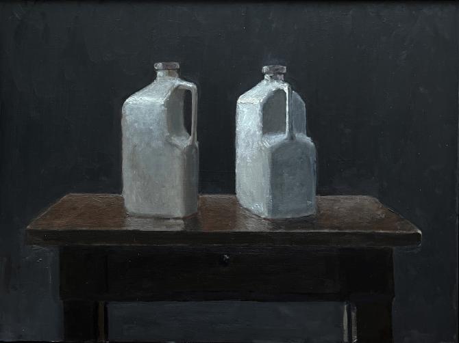 "One Container - Two Views", 2021, oil on wood panel,  18" x 24"