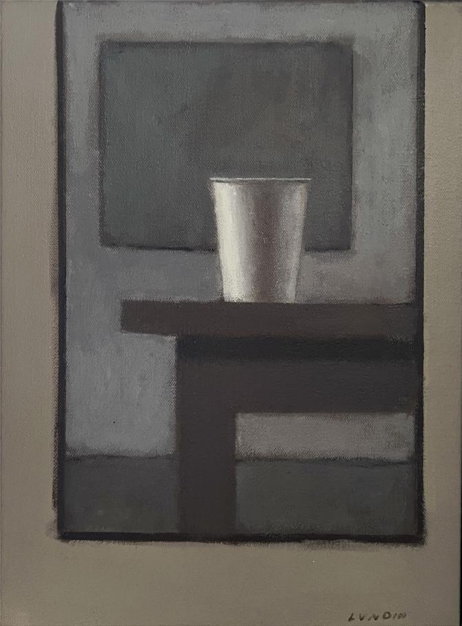 "Paper Cup -Study of Light on White", 2023, oil on canvas, 10" x 14"