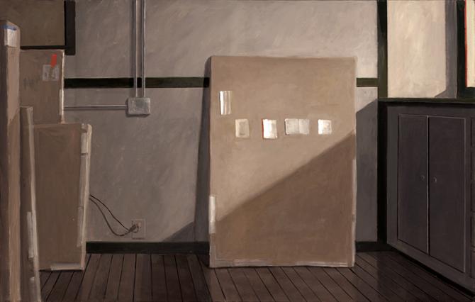 "Shipping Room", 2018, oil on canvas, 42" x 66"