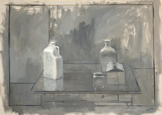 "Studio Table",  2026, oil on canvas, 36" x 50"