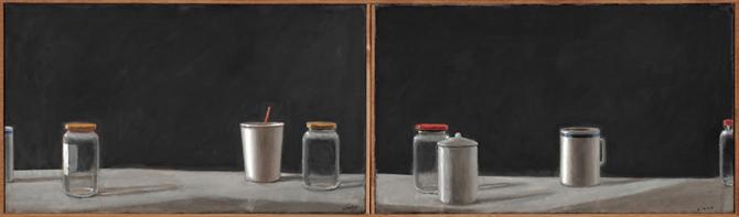 "Things Left Around", 2019, oil on canvas, 14" x 48"