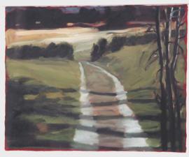 'Farm Road I', 2007, oil on gessoed paper, 10 X 13 inches (image area)