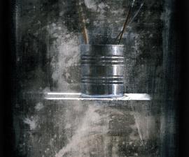 "Cans with Brushes", 1997, acrylic on canvas, 18 x 14"