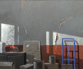 "Hudson Ave Studio Building - 2nd Floor", 2022, oil on canvas, 36" x 66"
