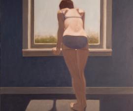 "Looking at the Sea", 1975 (Subsequently reworked by the artist), oil on canvas, mounted on wood panel, 48 x 68" 