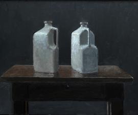 "One Container - Two Views", 2021, oil on wood panel,  18" x 24"